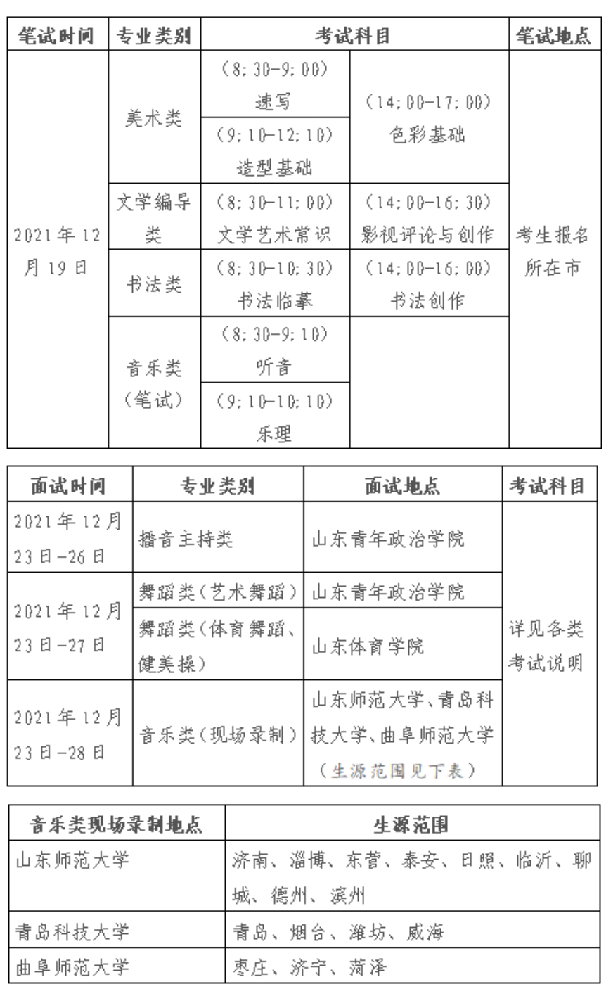 山东美术类统考时间