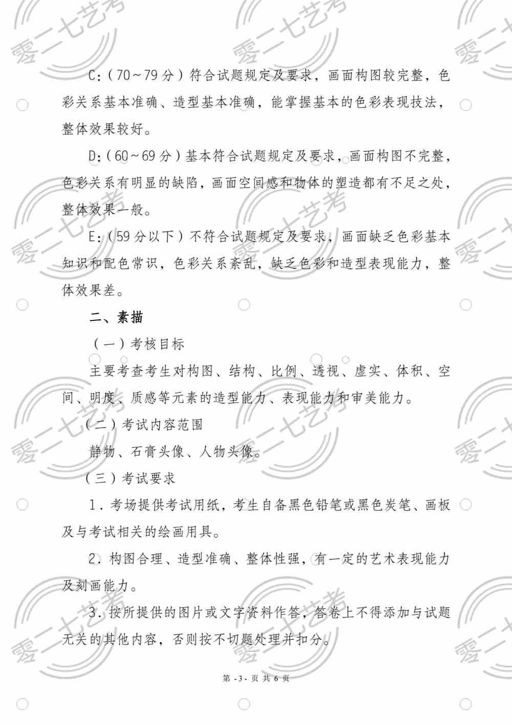 云南美術類統考考試說明