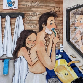 插畫,情侶“最丑”日常,羞澀插畫