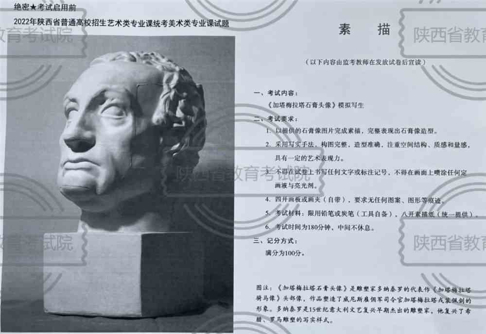 2022陕西美术统考素描考题