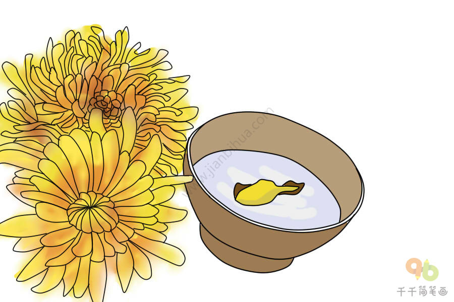 重阳节习俗之饮菊花酒简笔画重阳节简笔画