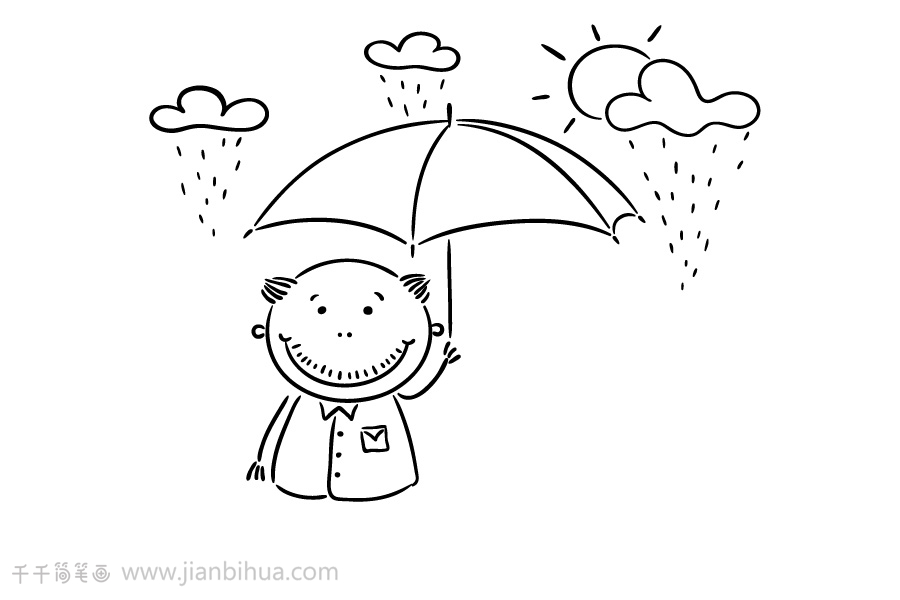 雨中漫步的爷爷奶奶简笔画步骤图家庭人物简笔画