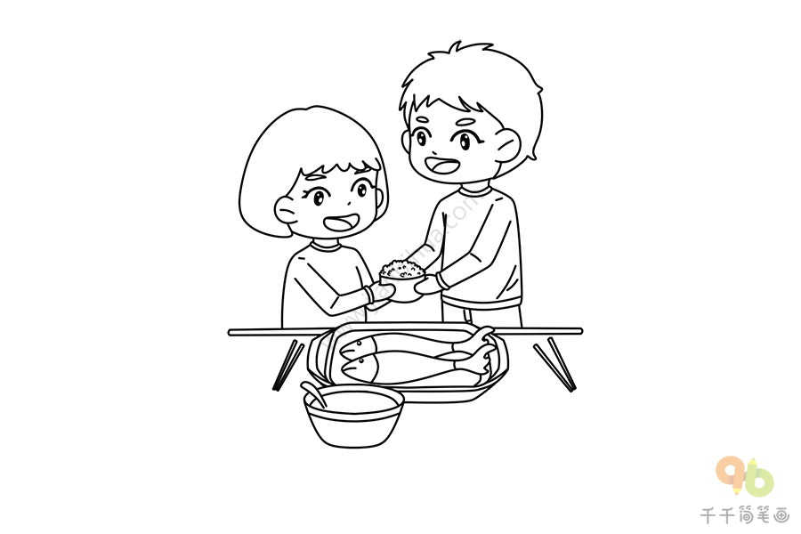 春节年夜饭简笔画春节简笔画