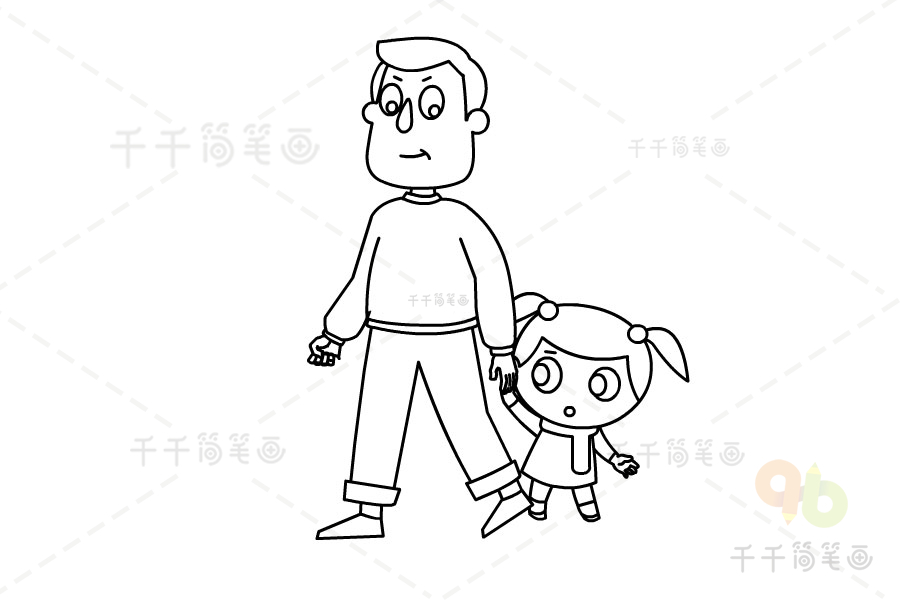 父女手拉手亲子简笔画情景故事简笔画