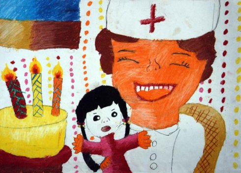 儿童彩笔画作品白衣天使