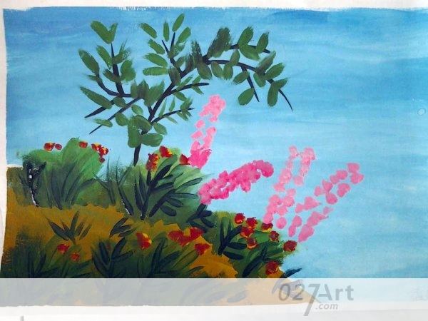 儿童水彩画范画汇泽艺术美丽的夏天水彩画