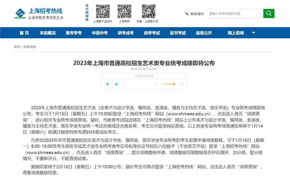 上海市2023年美術統考成績查詢入口,2023上海美術統考查分網址