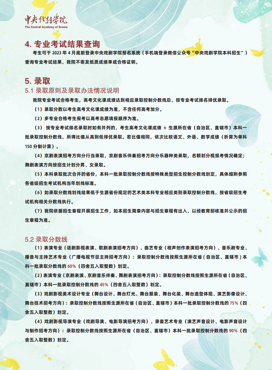中央戏剧学院,艺考录取原则