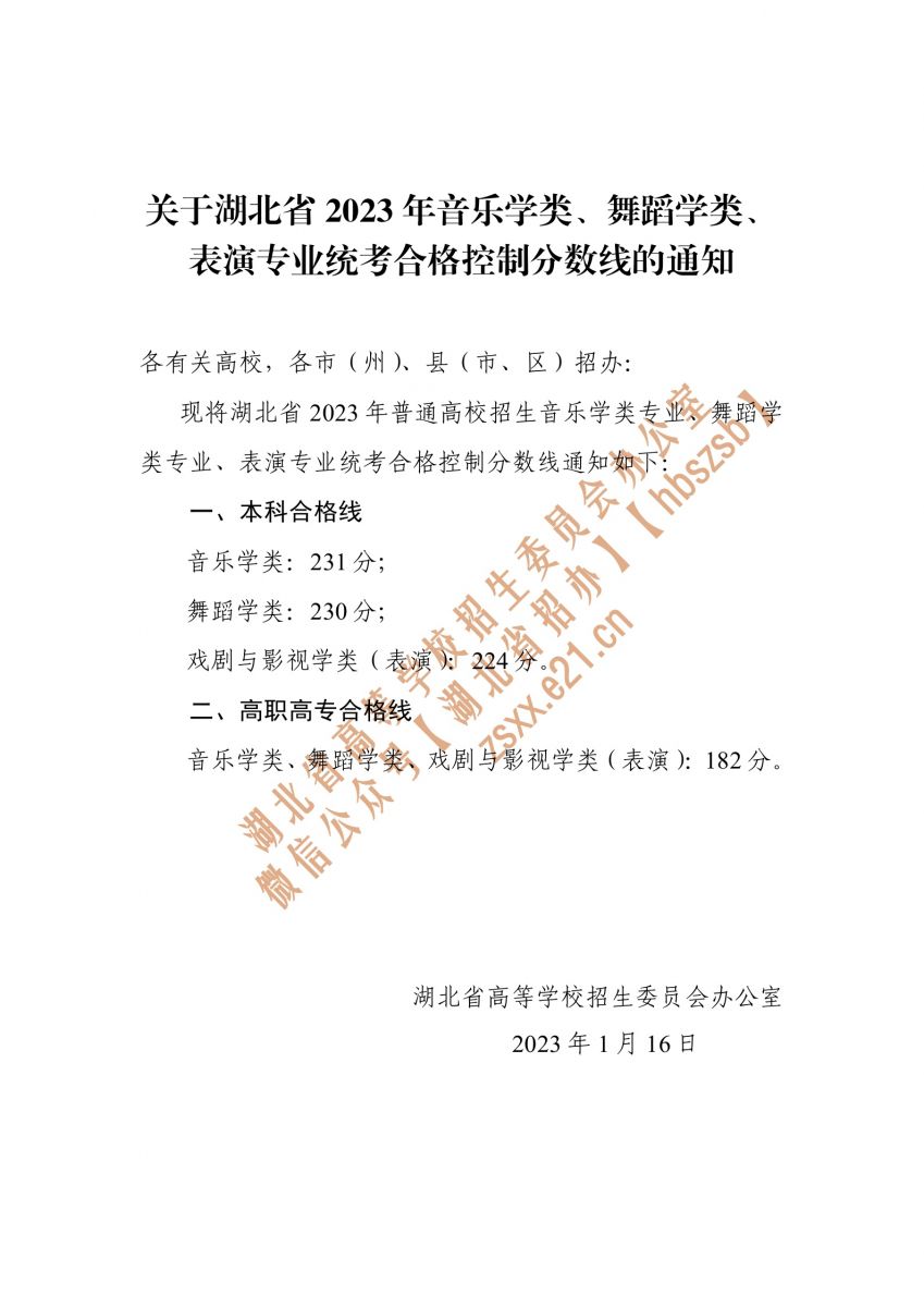 2023年湖北省音乐类专业统考分数线,湖北音乐统考合格线