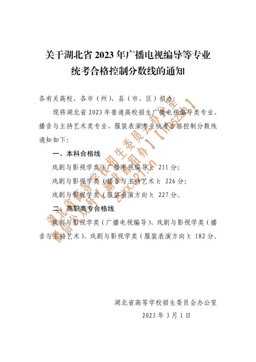 2023年湖北省服装表演类专业统考分数线,湖北服装表演统考合格线